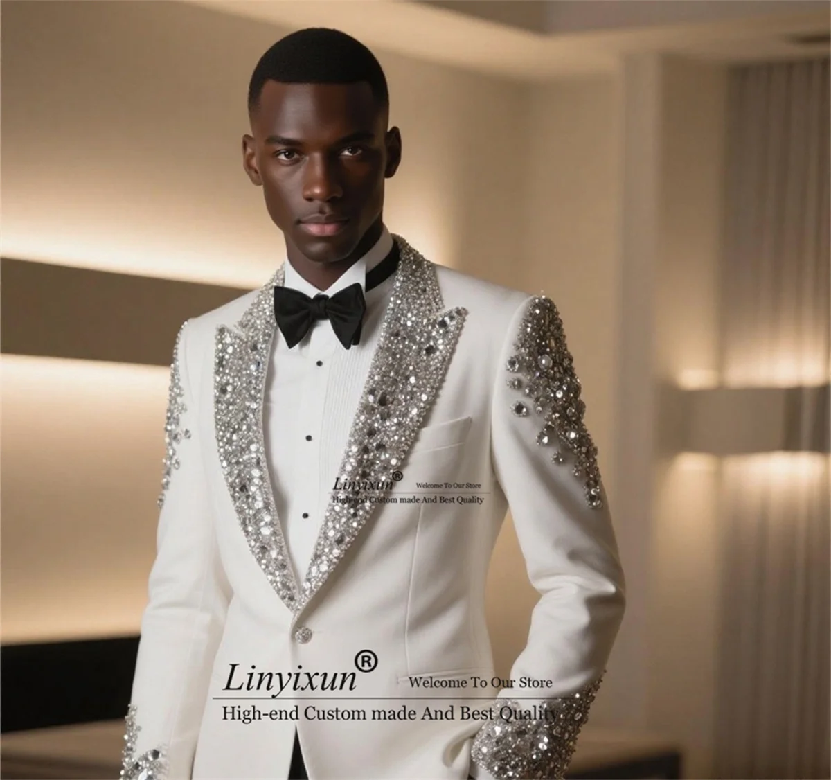 

Мужской костюм с блестящими стразами и орнаментом, индивидуальный мужской пиджак для жениха, комплект из 2 предметов, приталенный смокинг для свадебной вечеринки, ropa hombre