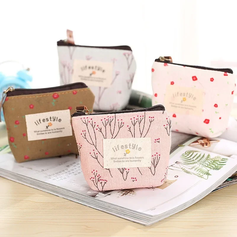 1Pc Korean Cute Mini Floral Canvas Coin Purse Lovely Girl Change Key Earphone Organizer Women's Portable Lipstick Makeup Pouch