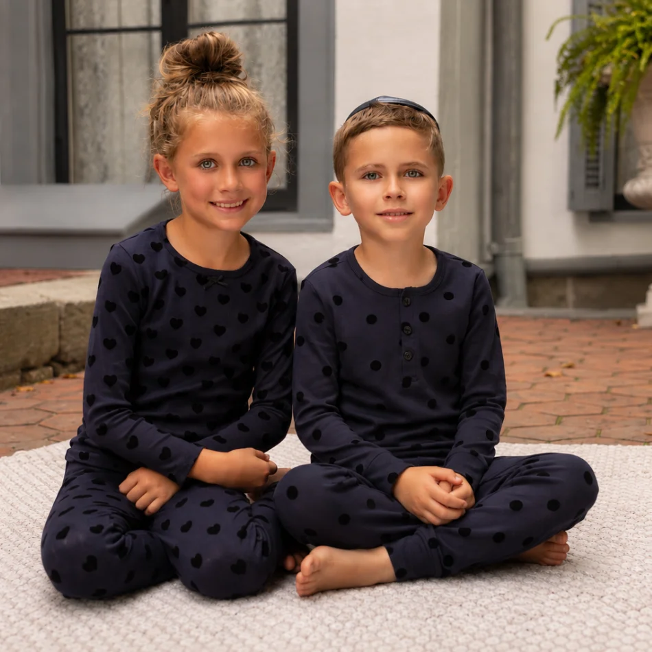 2026 Ali Plus AW26 Heart  Collection navy Heavyweight cotton jersey fabric Baby Girls heart dot Boys  Clothe