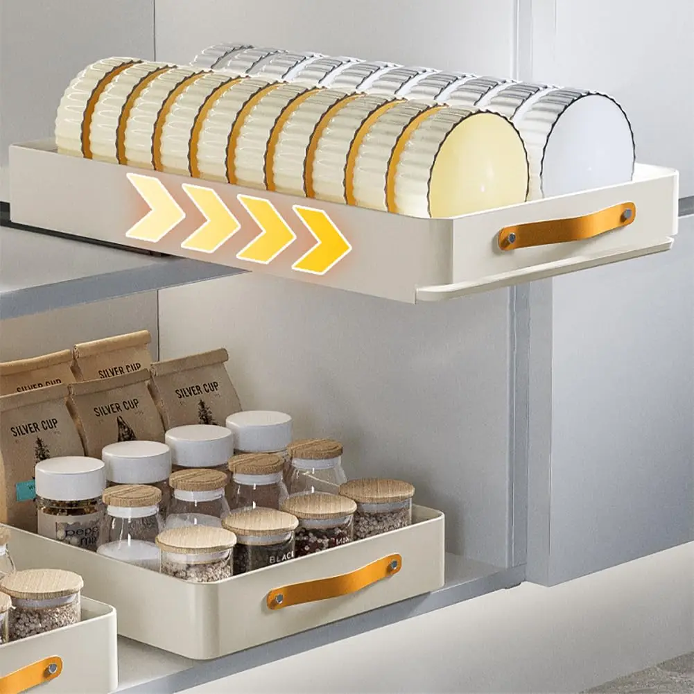 Scolapiatti estraibile per mobili da cucina, organizer per ciotole e piatti da cassetto fai-da-te, ripiano scorrevole regolabile per lo stoccaggio