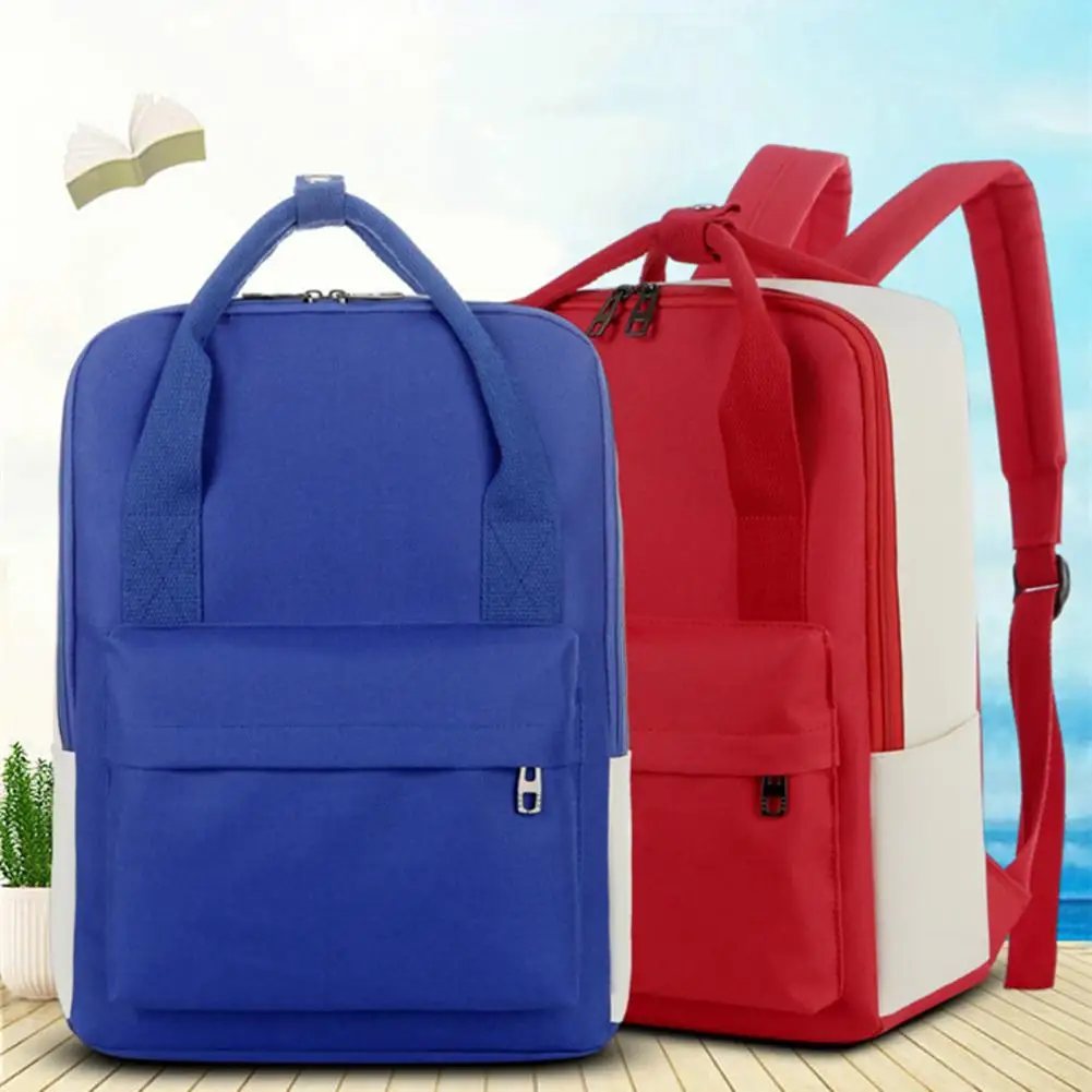 Durable Solid Color Large Capacity Boys Girls Students Schoolbag Bookbag Portable Handle Kids Backpack School Supplies