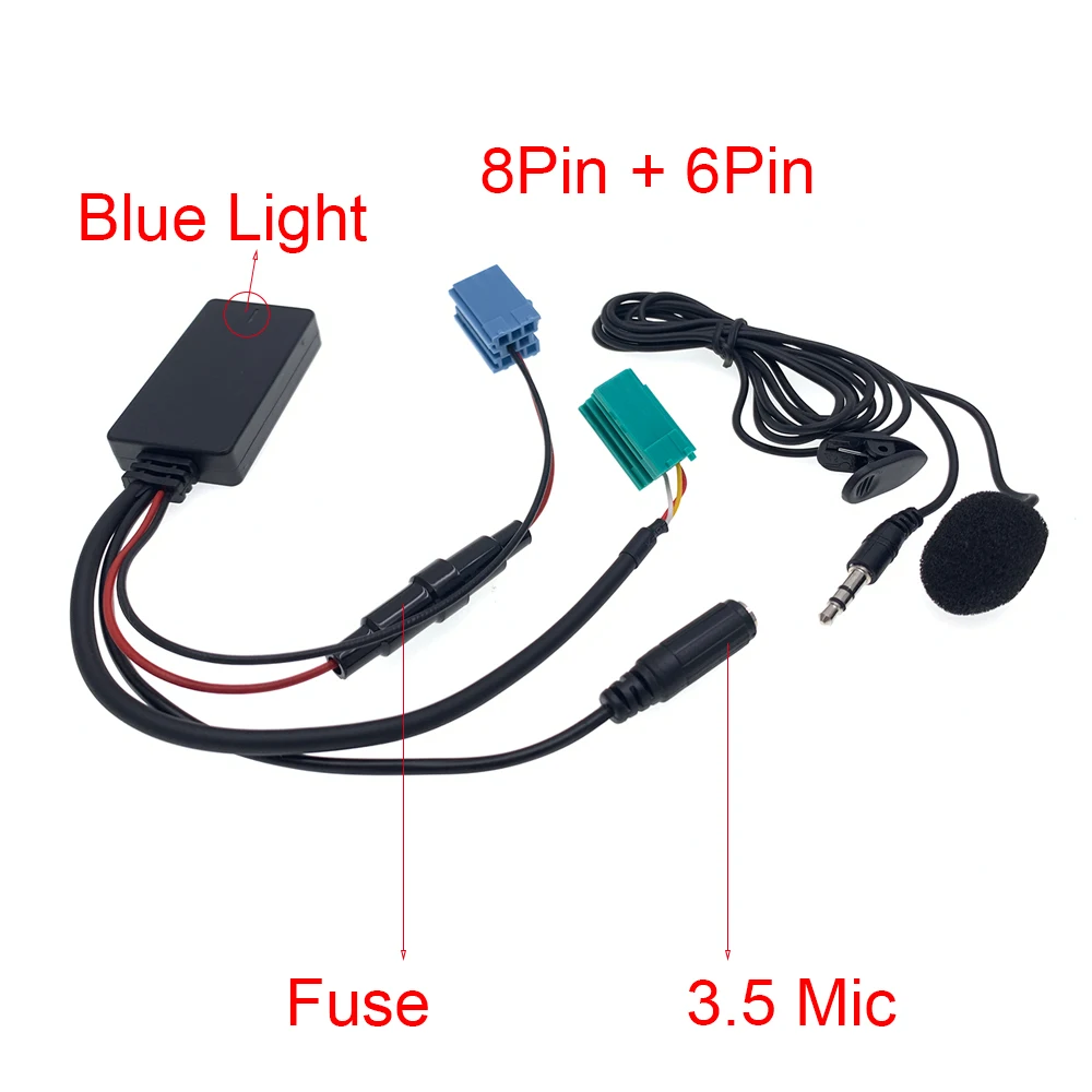 Adaptateur Audio Bluetooth 5 pour Voiture, Mini ISO 6 Broches 8 Broches, Câble AUX pour Renault Clio Espace Espace décennie kMegane Trafic Modus