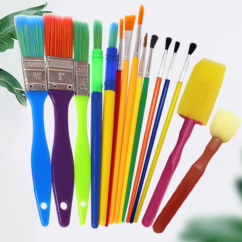 

15 Brush Sets Eco Friendly Durable Painting Drawing Tools s Preschool Art Students Various Shapes Colors Easy Grip H
