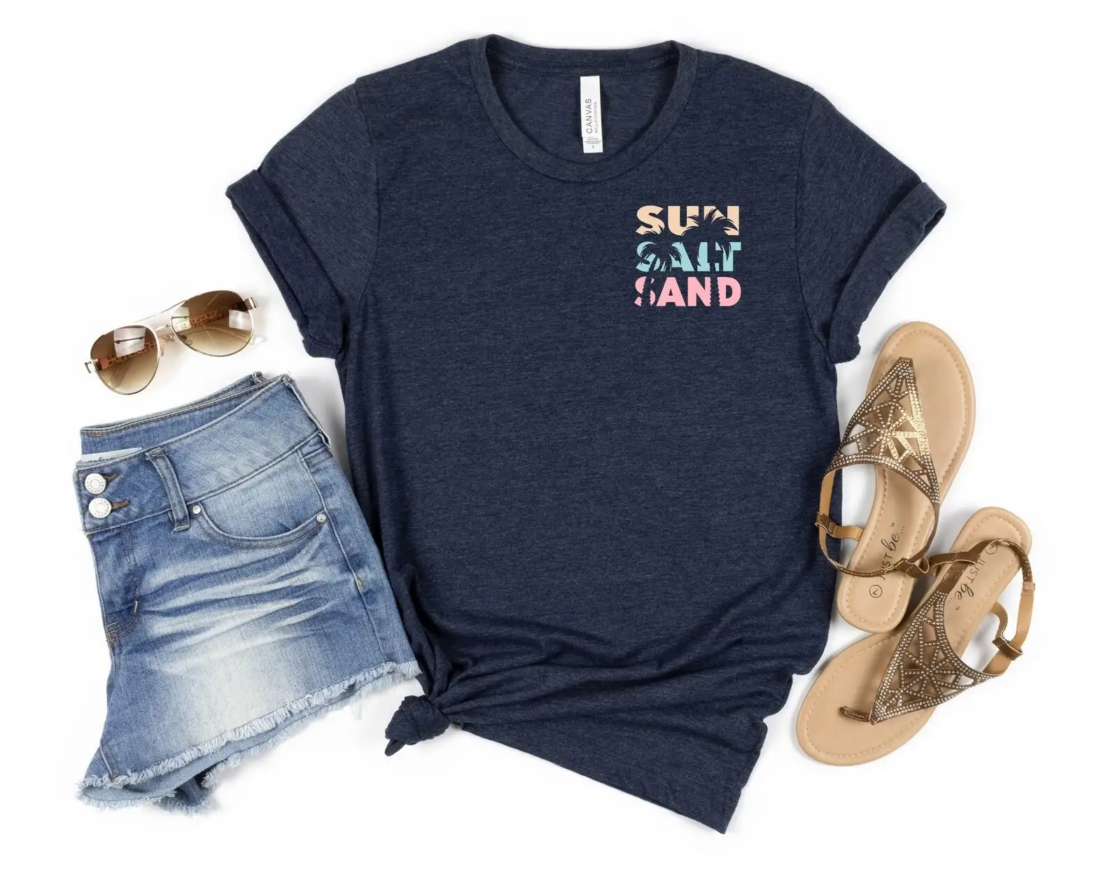 

Sun Sand Salt Pocket T Shirt Summer Minimalist Beach Vacation Vibes Womens