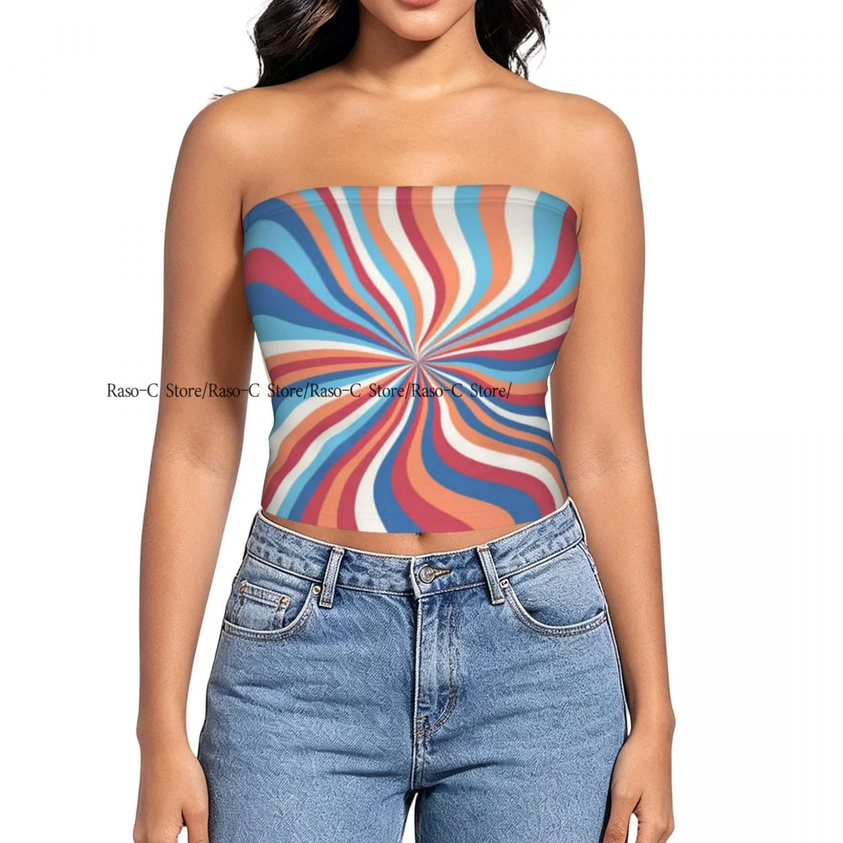 Women strapless blouses sleeveless Abstract Psychedelic Groovy Background halter-neck sexy short-sleeved blouses