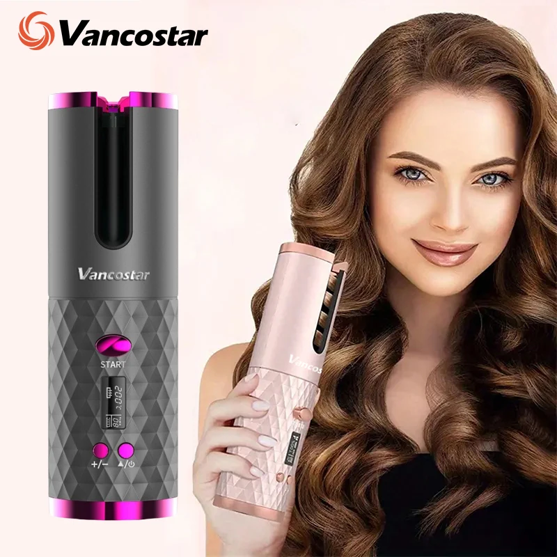 Wireless Electric Hair Curler Portable Travel Home Use 6 Timing 6 Temp. LED Cordless Automatic Hair Curler for Curls or Waves