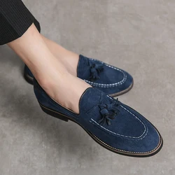 Italian brand quality in addition to cow suede tassel pointed toe shoes men's fashion new denim style men's loafers moccasin new