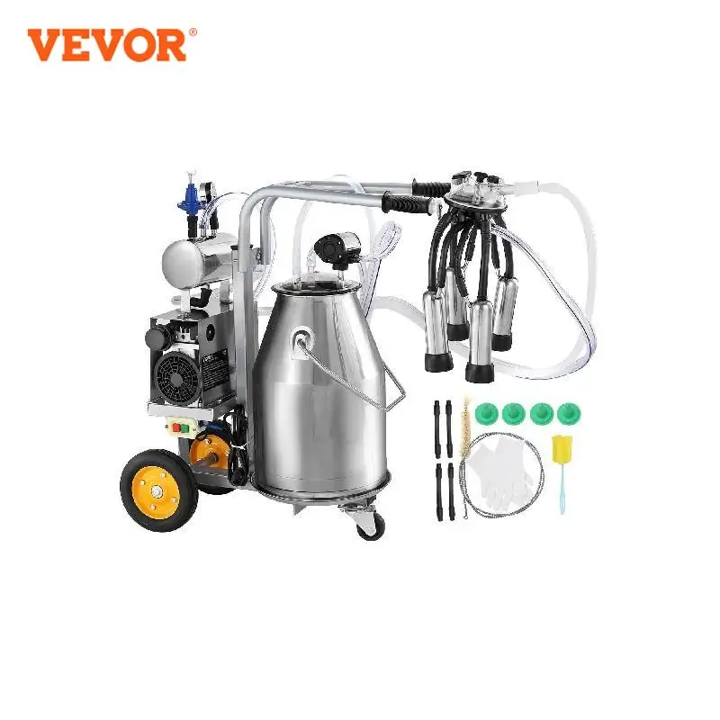 VEVOR Electric Cow Milking Machine 6.6 Gal /25 L 304 Stainless Steel Bucket Automatic Pulsation Vacuum Milker Portable Milker