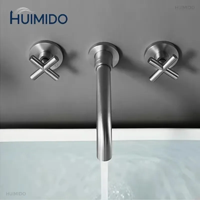 Smesiteli Modern Double Handle Brushed Basin Faucet Round Wire Drawing Surface Pool Faucet Hot & Cold Water Bathroom Taps