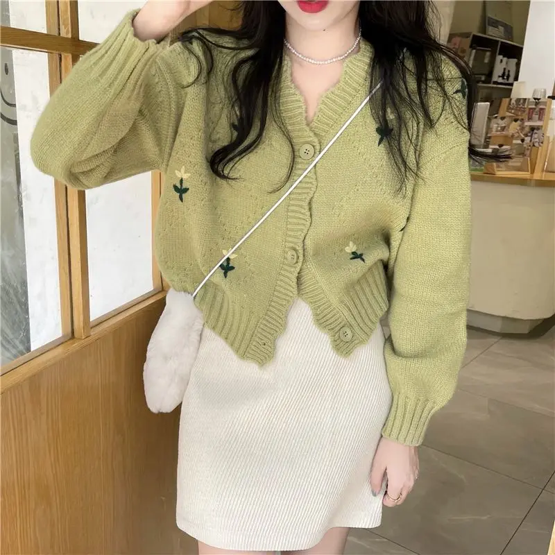 Women\'s Clothing 2023 New Preppy Style Fashion Loose Buttons Casual Solid Color V-neck Long Sleeve Temperament Sweet Sweaters