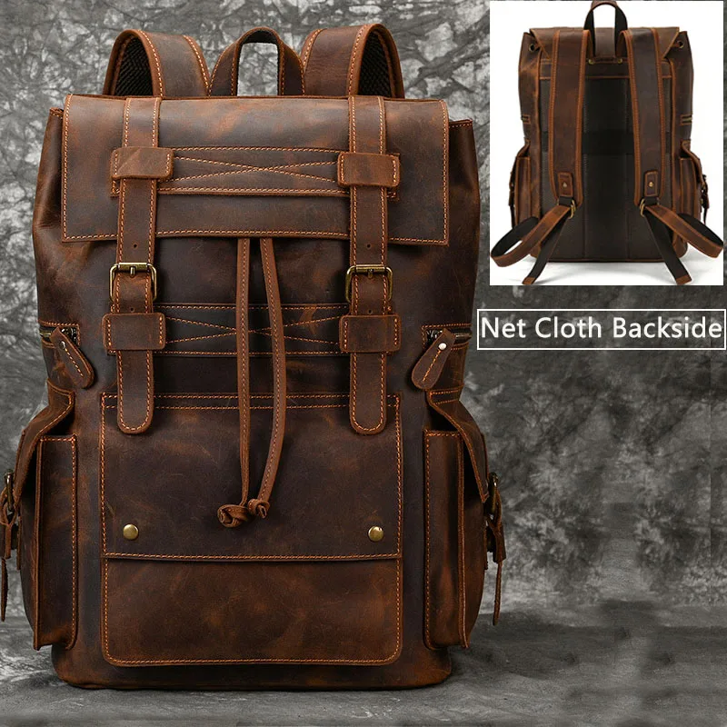 Luufan Big Capacity Men Backpack Genuine Leather 17 inch Laptop