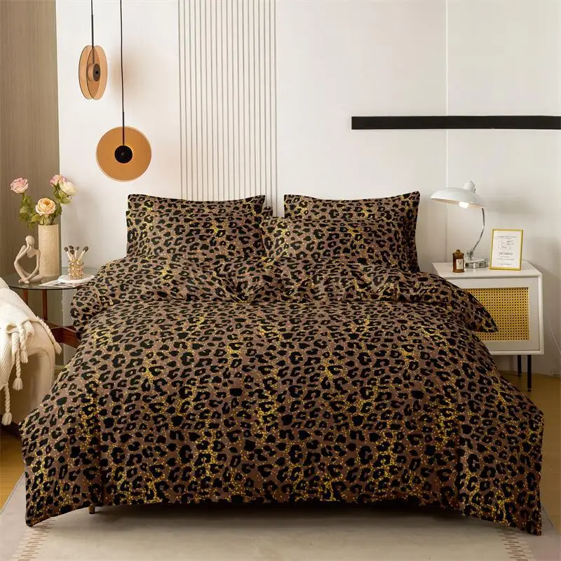 Magnifique ensemble de housse de couette imprimé léopard, ensemble de literie simple, double, queen