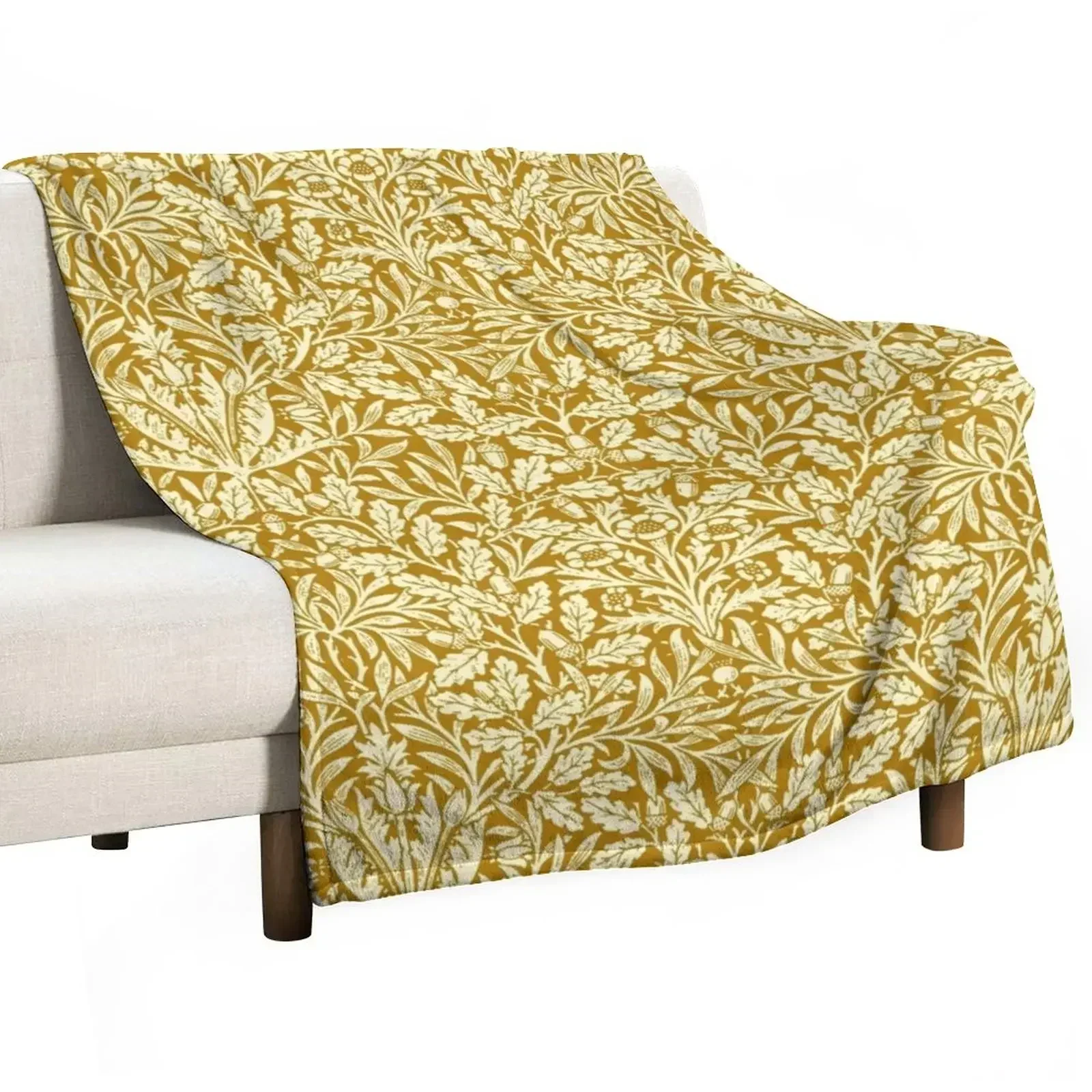 Art Nouveau Floral Damask, Mustard Yellow Throw Blanket Bed covers Travel Softest blankets and throws Sofa Blankets
