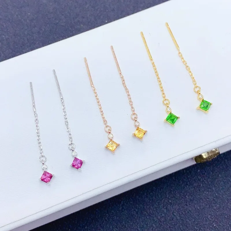 

Allergy free 925 silver threader earrings 3mm natural amethyst citrine diopside earrings with 3 layer 18K gold plating