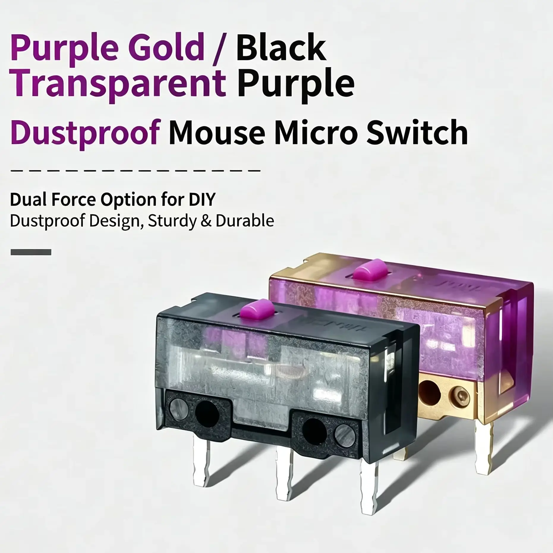Kailong Mouse Micro Switch Purple Gold Black Transparent, 150 Million Clicks Lifespan, Universal for Logitech Razer Gaming Mouse
