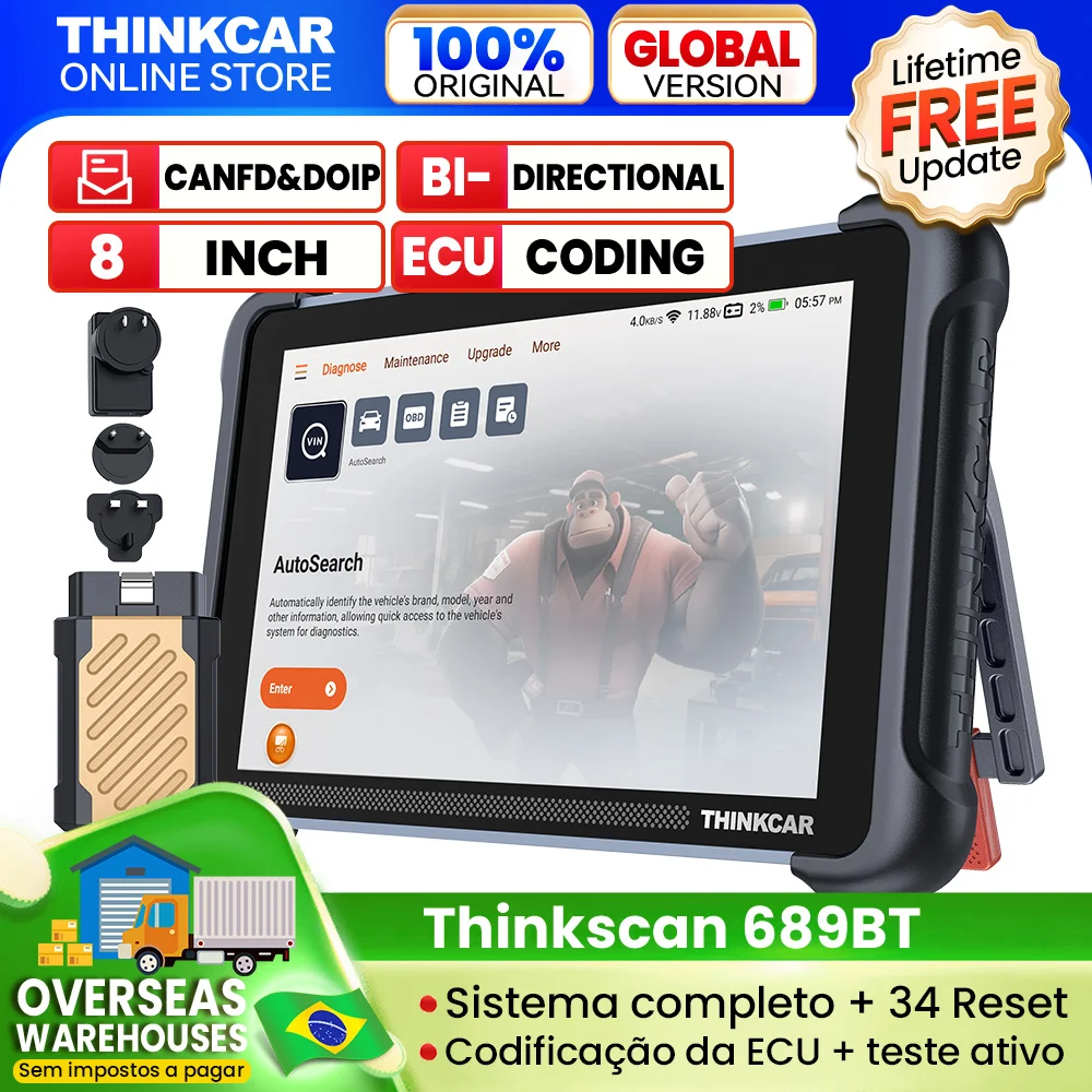 Thinkcar thinkcan 689bt obd2 ferramentas de diagnóstico sistema completo 34 redefinição scanner de carro automotivo ecu codificação bidirecional canfd & doip