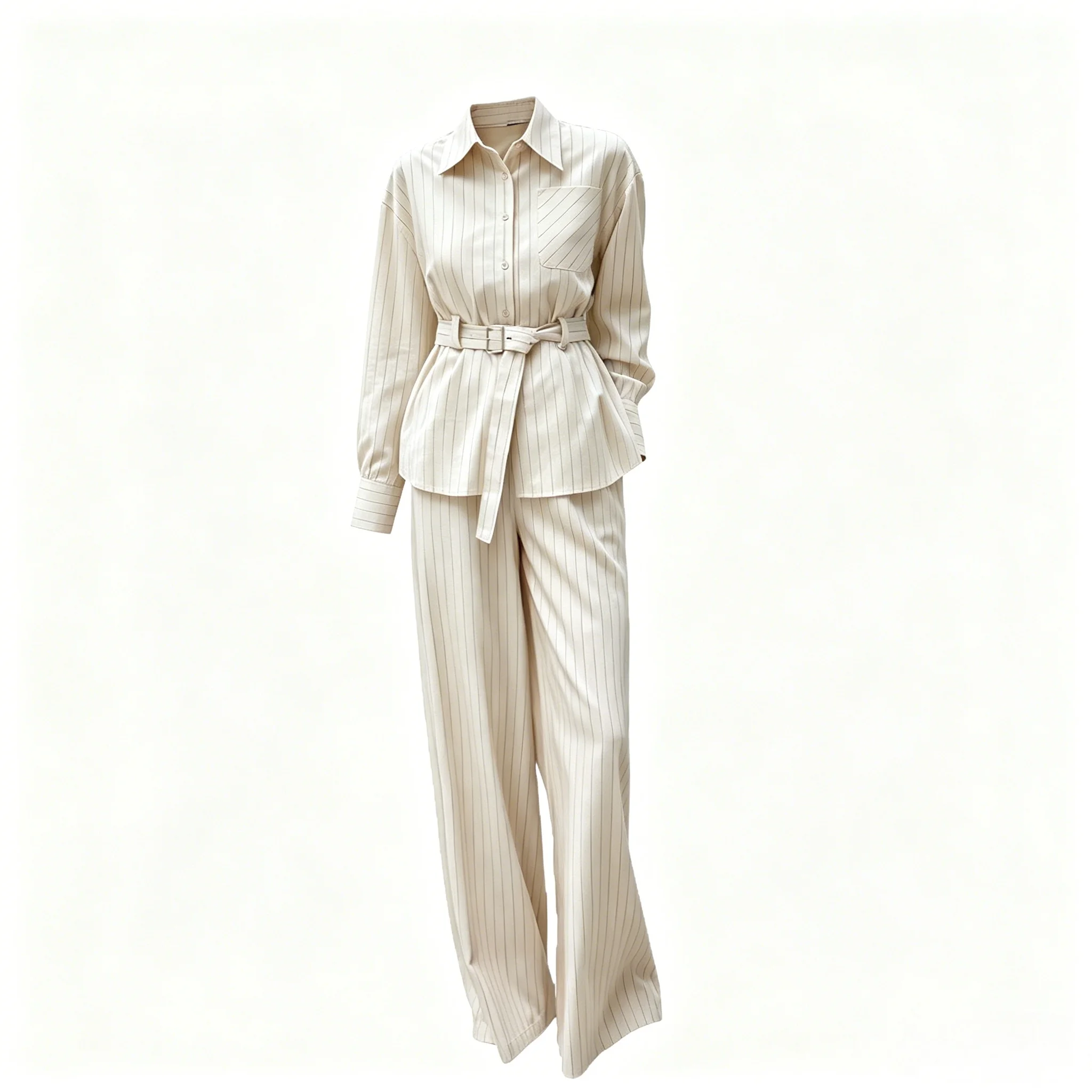 Women's Spring Summer Elegant Striped Shirt With Wide Leg Pants Set