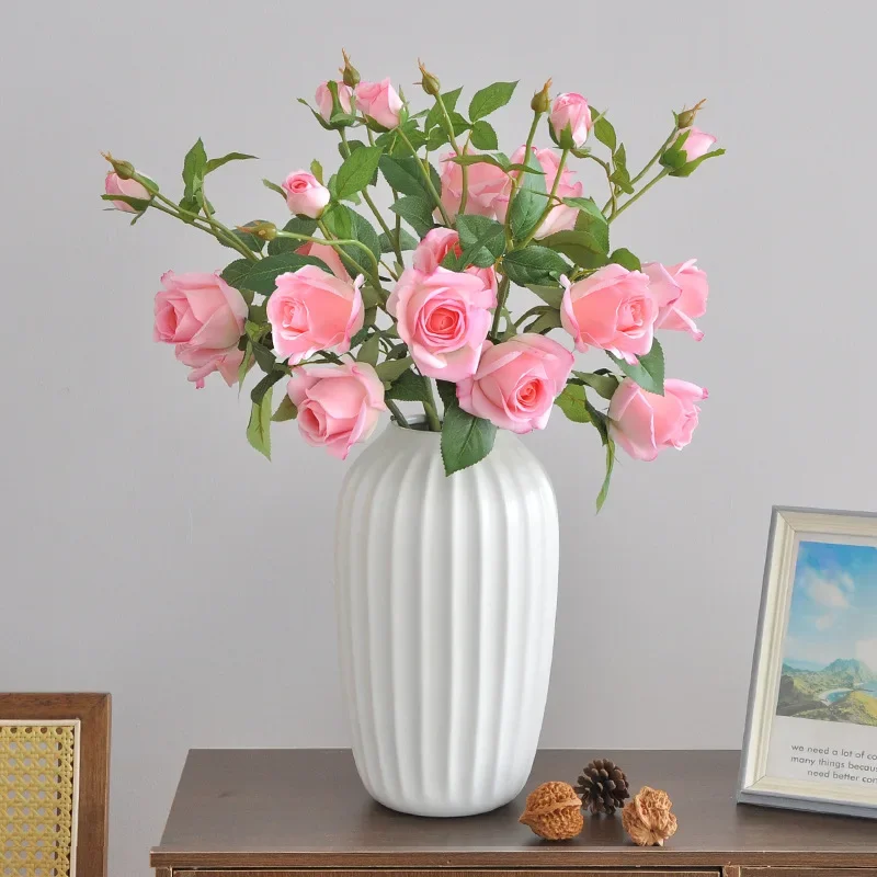 63CM Hand Feel Moisturizing Rose Artificial Flower 3 Head Diana Rose Home Decoration Wedding Decoration Silk Flower