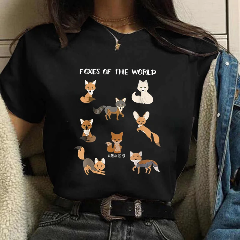 2023 new fox printed T shirt Women hipster cute T-shirt female Fashion seasons Harajuku white O-neck tops Tshirt clothing