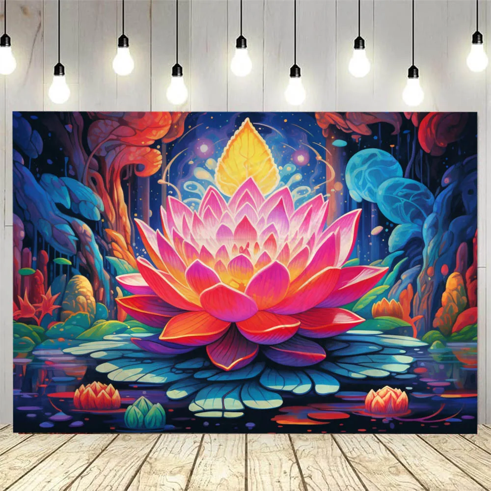 

Meditation Flower Art Tapestry Starry Sky Lotus Living Room Sofa Features Wall Hanging Accommodation and Room Home Decor