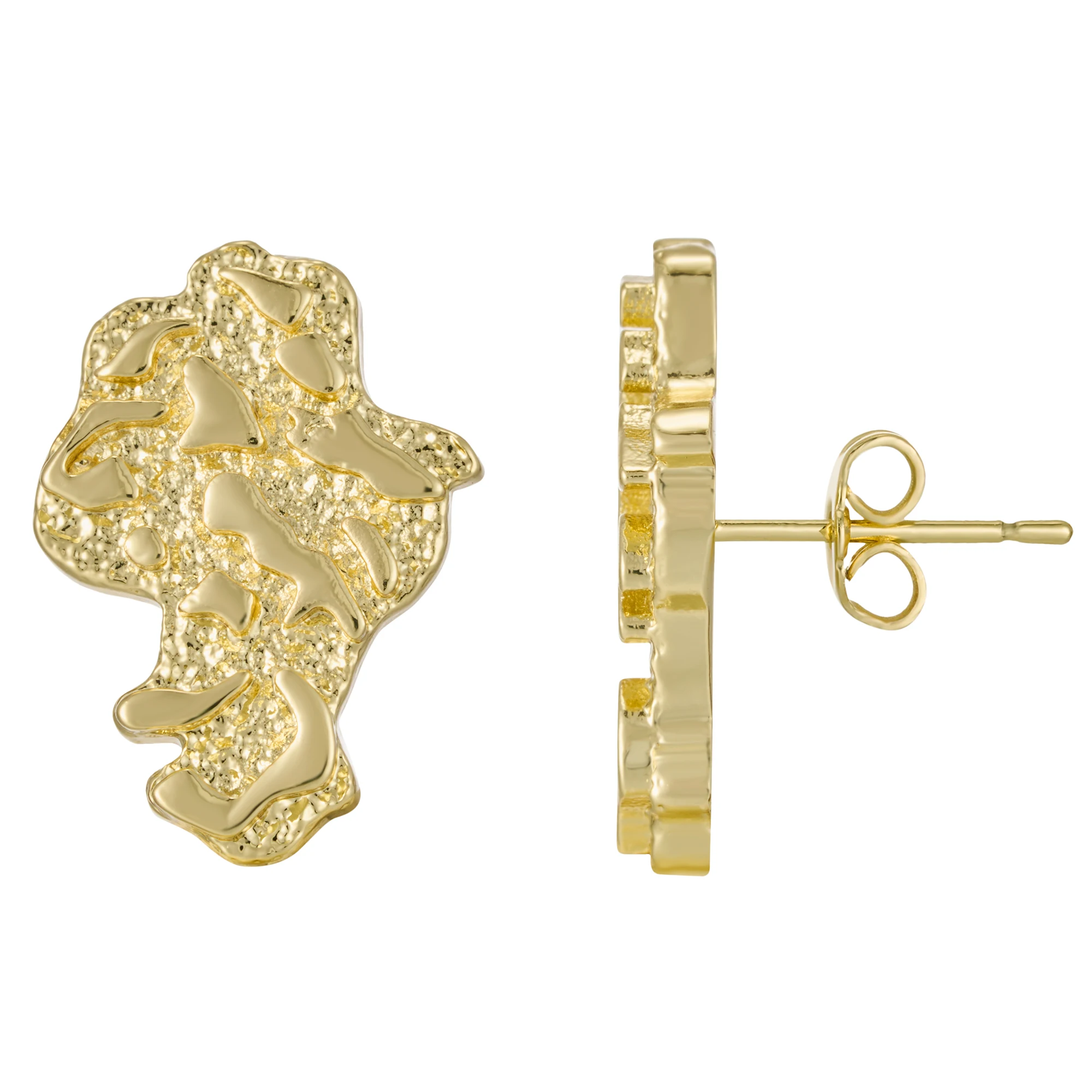 

14k Gold Plated Africa Map Stud Earrings Nugget Design Fashion Jewelry for Men And Women Street Rock Punk Style Dance And Sing