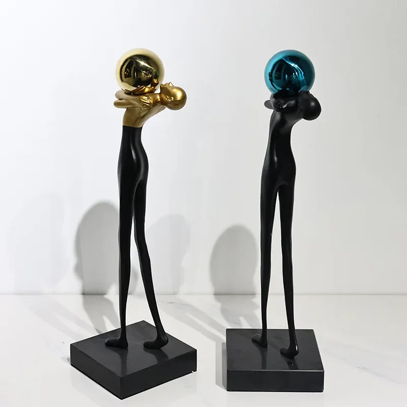 Metal Figure Art Sculpture Balloon Man Metal Figurine Female Statue Ball Sphere Golden Man Home Decoration Accessories