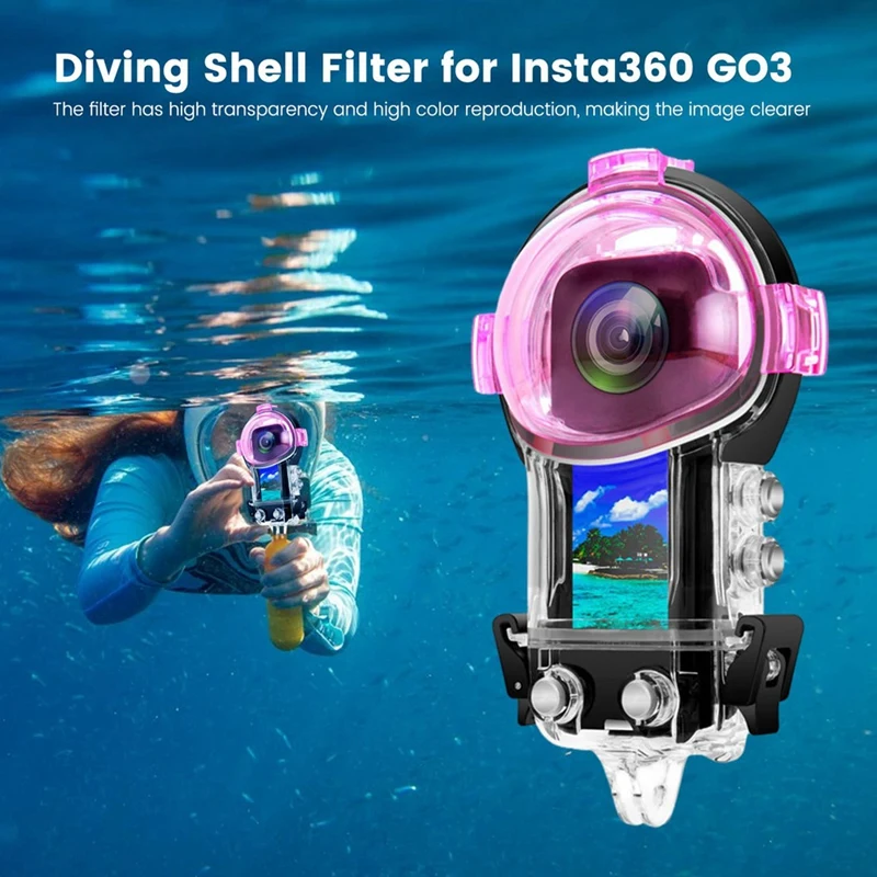 Dive Filter For Insta360 X3 Dive Case, Color Correction In Scuba Diving, Snorkeling And Underwater Photos Videos, Pink Durable