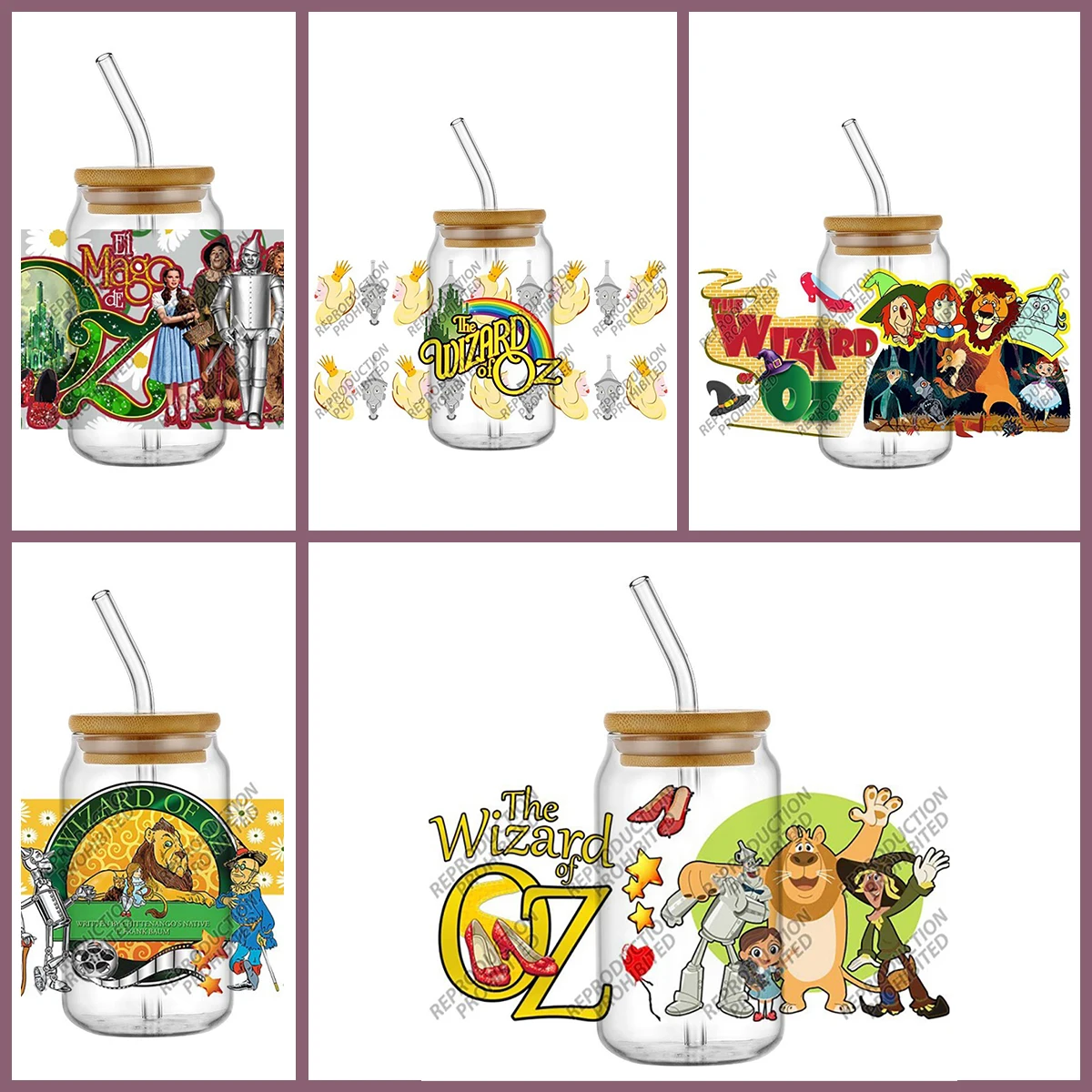 

Наклейки-декали с УФ-печатью DTF «Волшебник страны Оз» для стаканов Libbey 16 унций, милые мультяшные виниловые наклейки, прочные декоративные наклейки