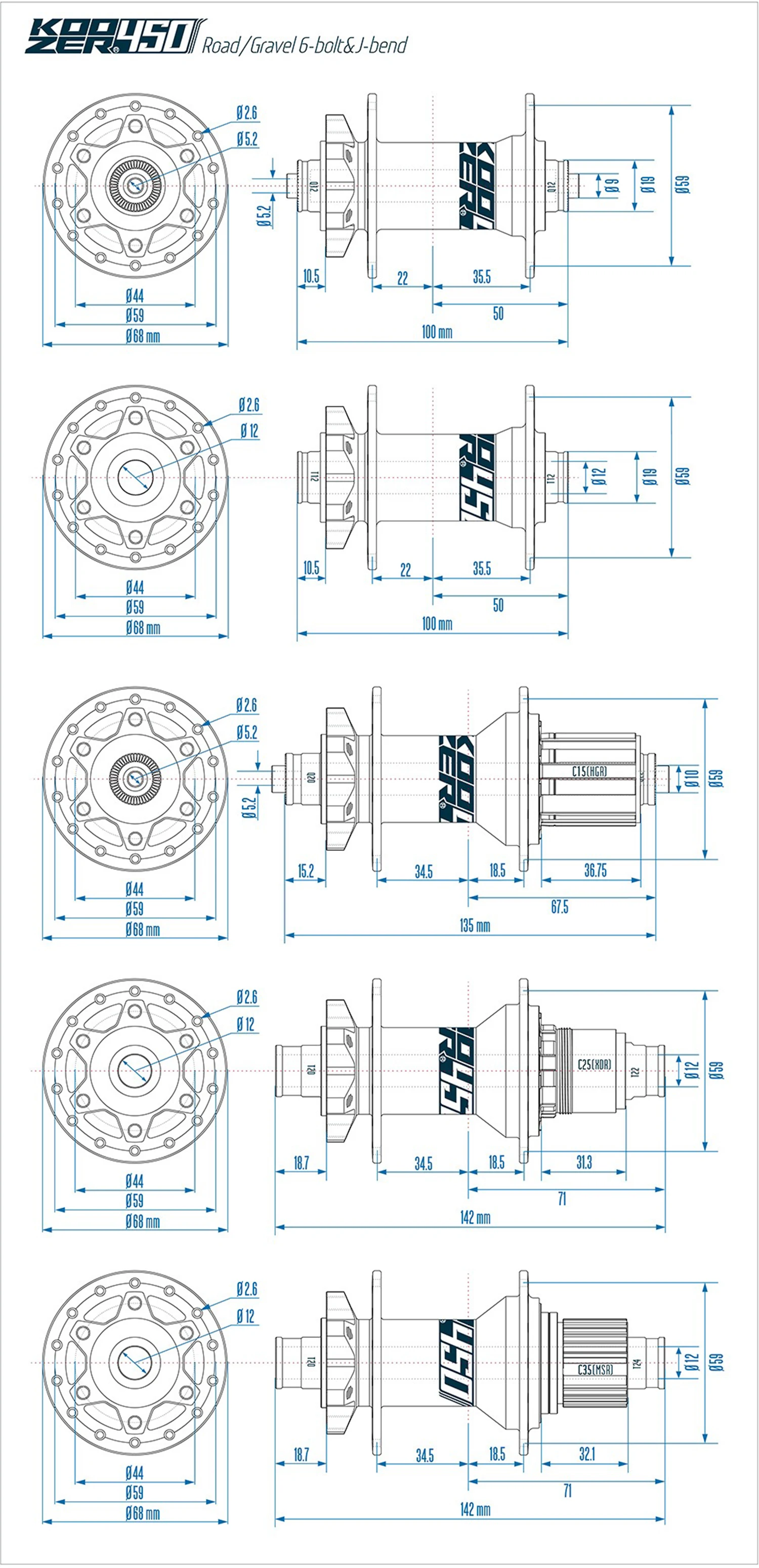 2024 KOOZER 450 Rennradnabe 28/32 Loch 6 Sperrklinke 120HD J-Biegung Kompatibel mit HGR XDR MSR 8-12 Geschwindigkeit 6 Schrauben Scheibenbremsen – Detail 1
