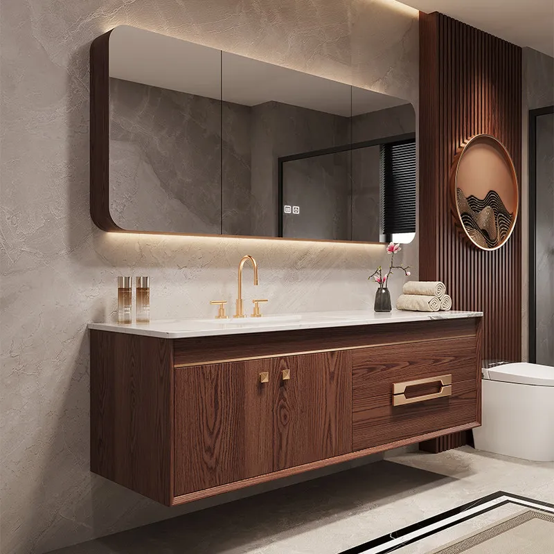 

Painted red oak antique bathroom cabinet combination bathroom rock slab seamless ceramic basin washstand