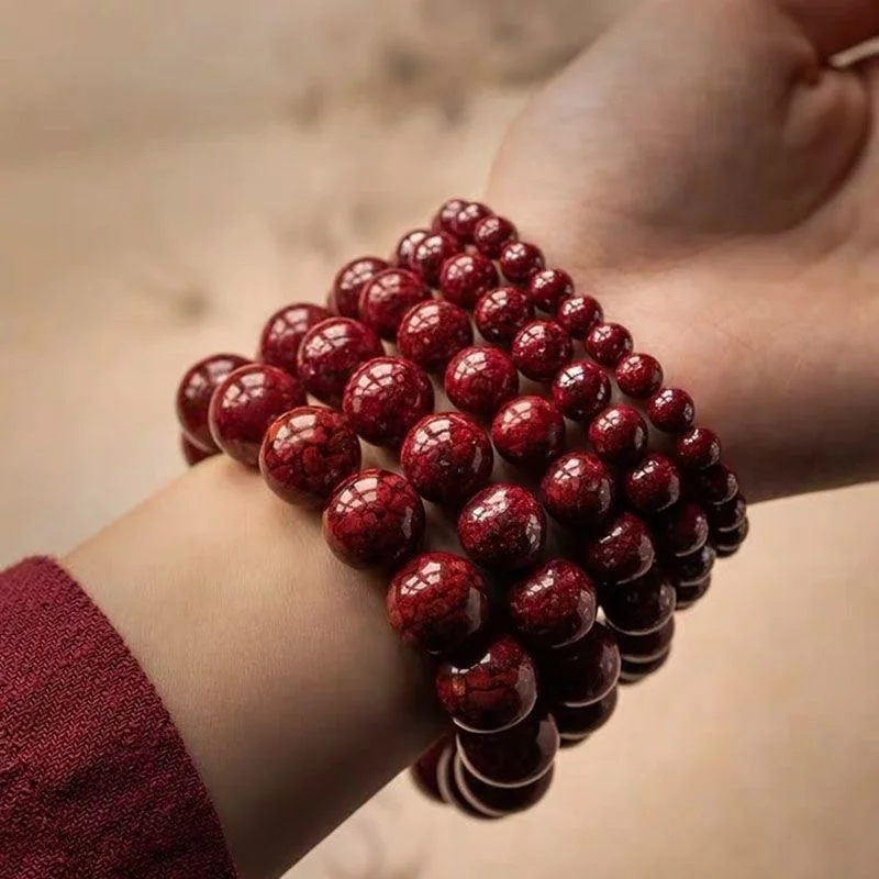 

Natural Raw Ore Crystal Sand Cinnabar Bracelet Super Cinnabar Men's and Women's Transferring Wealth Gathering Bracelet Jewelry