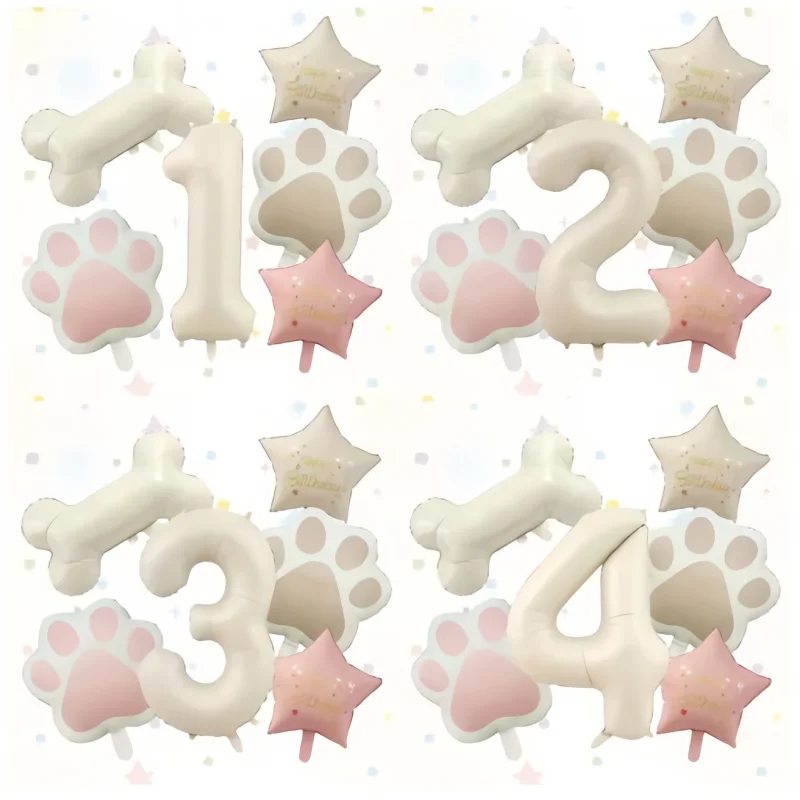 6 قطعة/المجموعة الحيوان باوتي الكلب القط باو الألومنيوم بالون 40 بوصة كريم الأبيض عدد 1-9 حفلة عيد ميلاد بالون للزينة استحمام الطفل