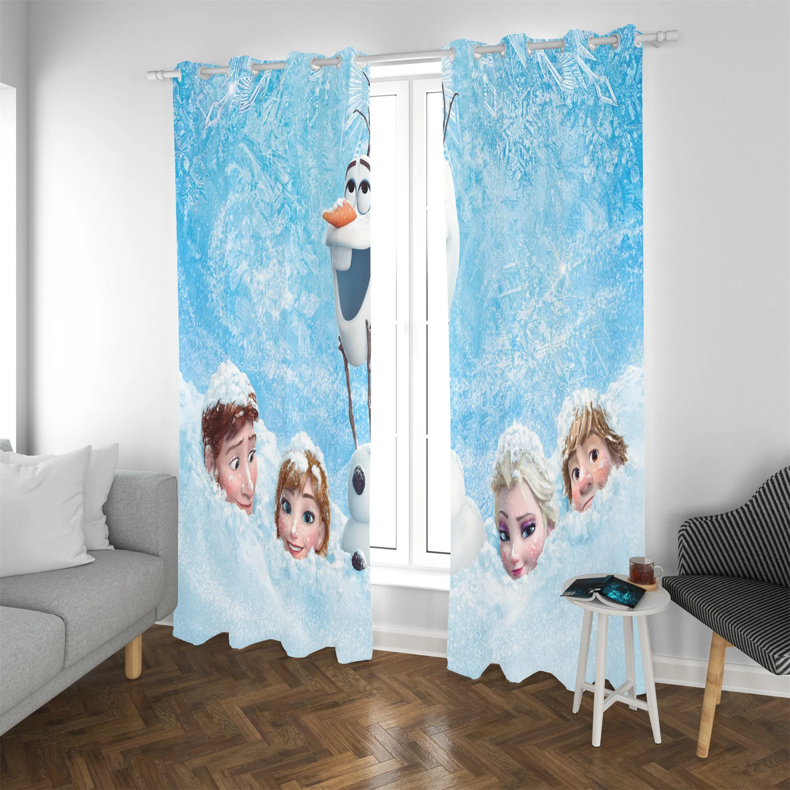 Frozen, Elsa, Ina, Olaf Dustproof Curtains For Living Room Bedroom Blackout 100% poliester Perforated Home Decor