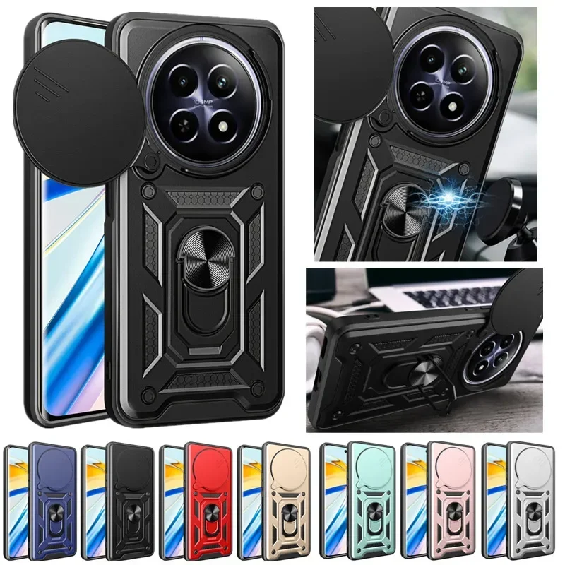 Funda de teléfono de silicona Armor para Realme 14, 12x13, Pro Plus, 5G, 4G, protección completa de lentes con anillo, funda con soporte magnético