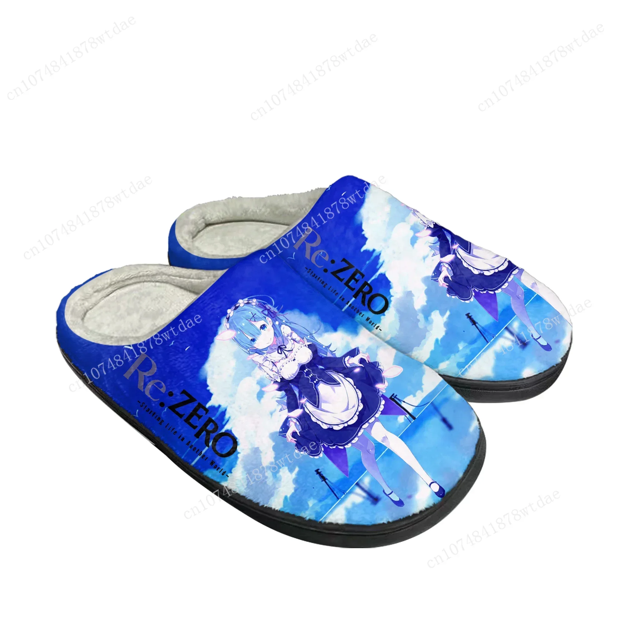 Rem Ram Home Cotton Slippers Mens Womens  Re:Zero Plush Bedroom Casual Keep Warm Shoes Anime Mamga Custom Thermal Indoor Slipper