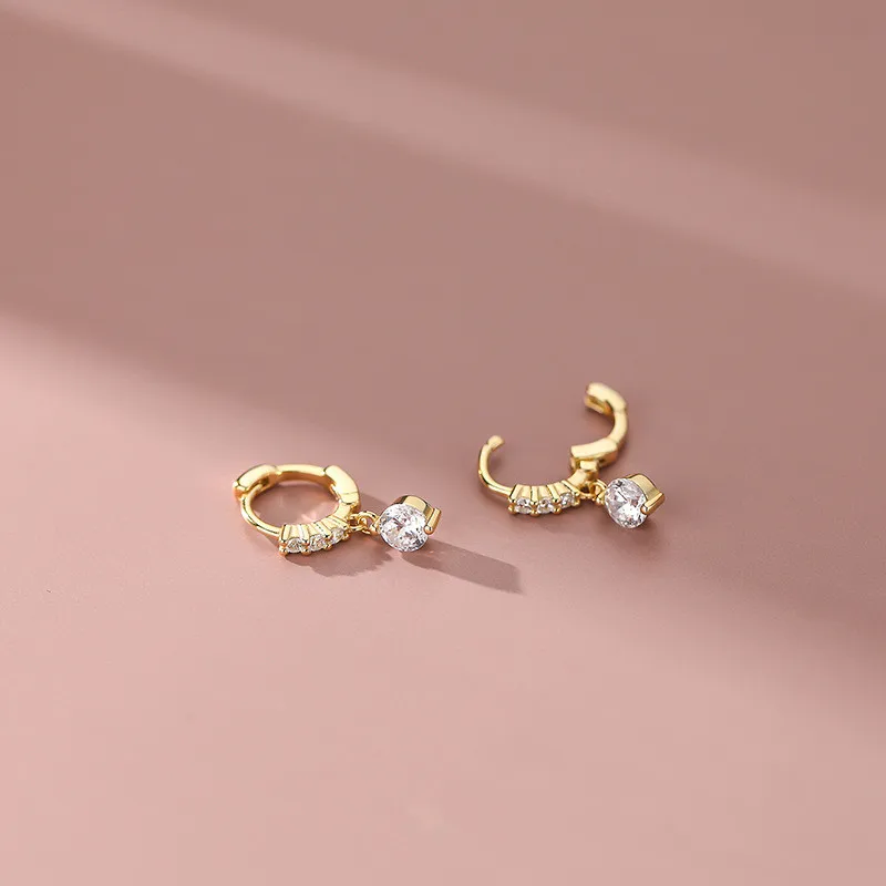 925 Sterling Silver Solitaire Zircon Geometric Stud Earrings for Women Simple Temperament Party Jewelry Gift