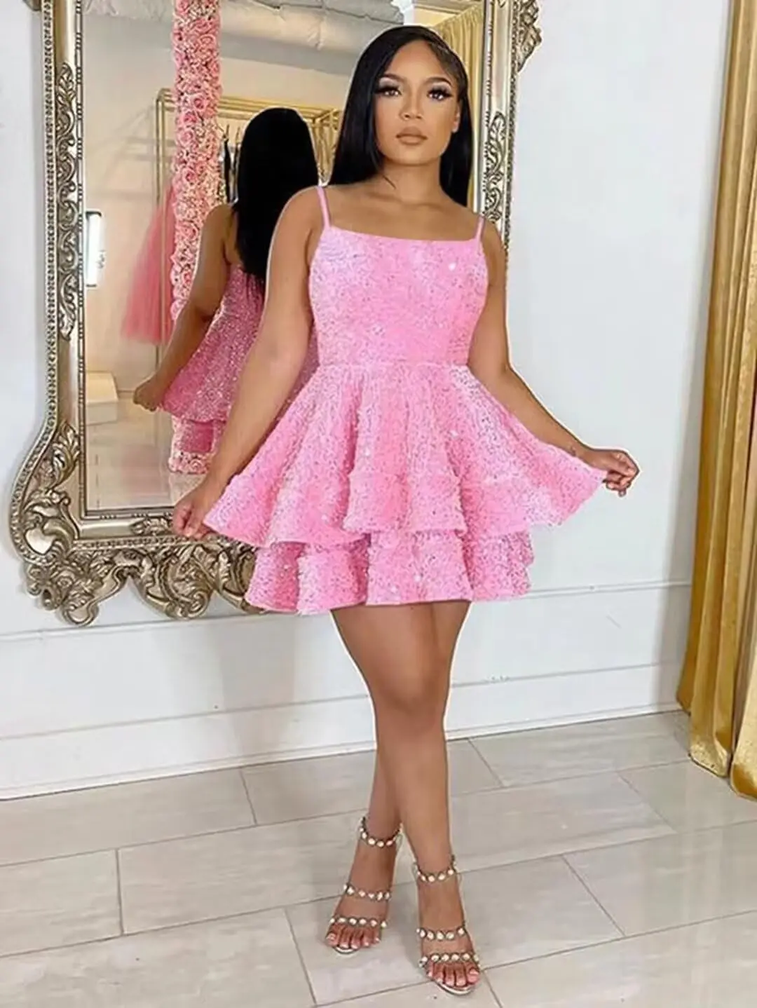 Sequin Short Homecoming Dresses for Teens 2026 Sparkly Spaghetti Straps Sweet 16 Prom Cocktail Dress Mini Dress Graduation Dress