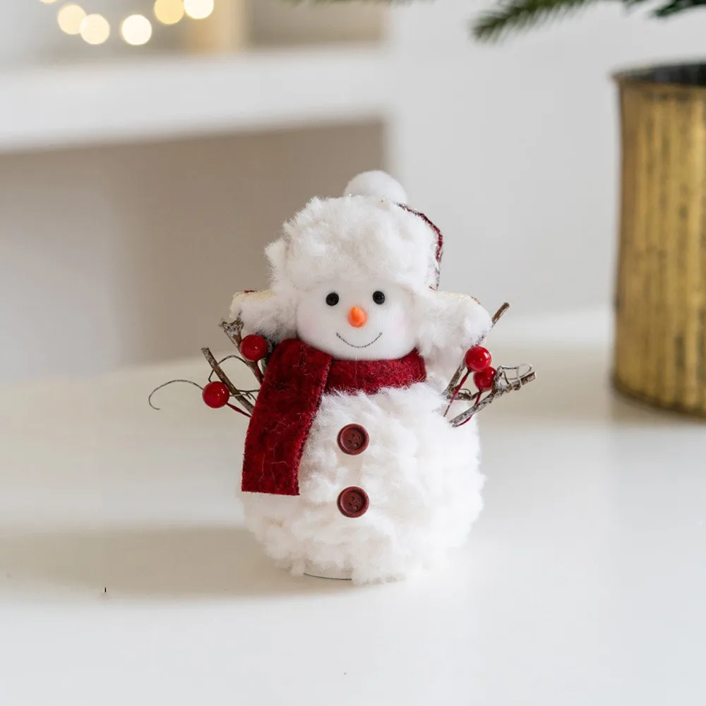 

Cute Cartoon Christmas Snowman Ornaments Knitted Soft Snowman Statue Round Hat Simulation Plush Snowman Doll Wedding Party