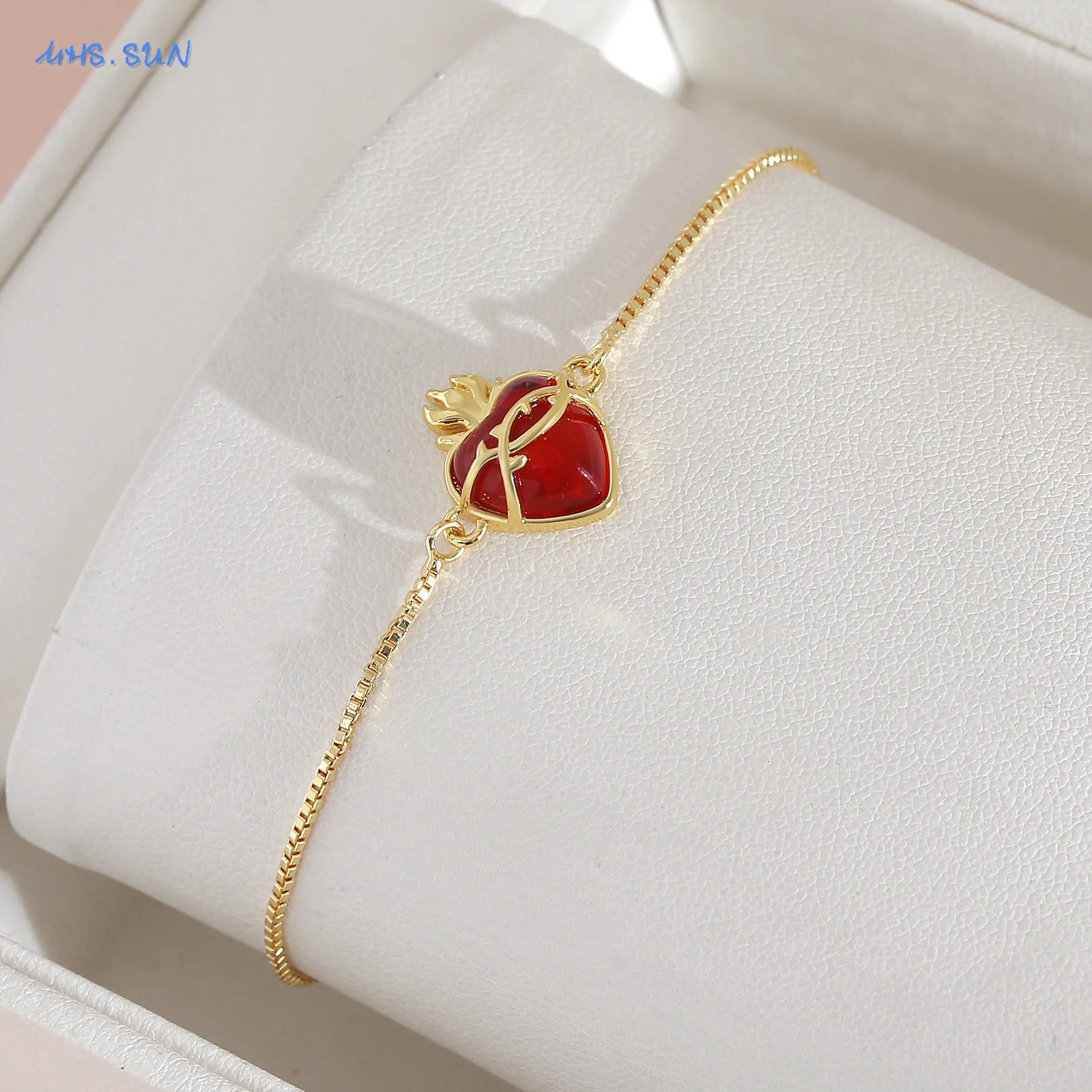 MHS.SUN Sacred Heart of Jesus Bracelet For Women Girls Thorn Flame Design Adjustable Bracelets Catholic Jewelry Party Gift