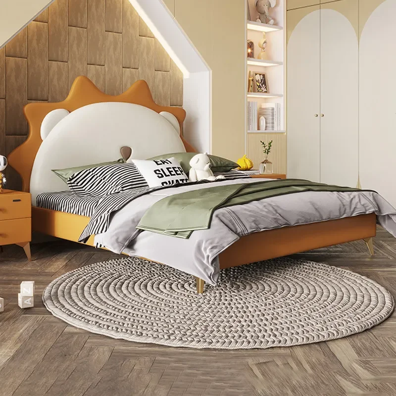 for Leo Children Bed Cartoon Storage Bed for Boy Soft Bag Cute Baby Light Luxury Modern Mesh Single Leather