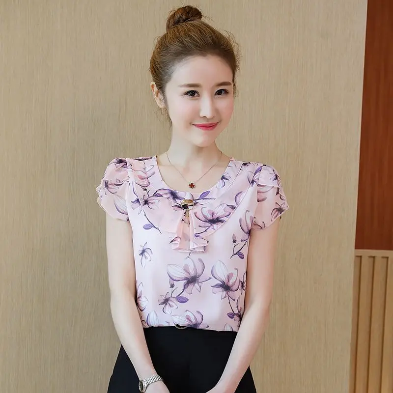 Women Clothes Summer Korean Casual Simplicity Printing Short Sleeve Shirts Women's Fashion All-match Elegant Temperament Tops