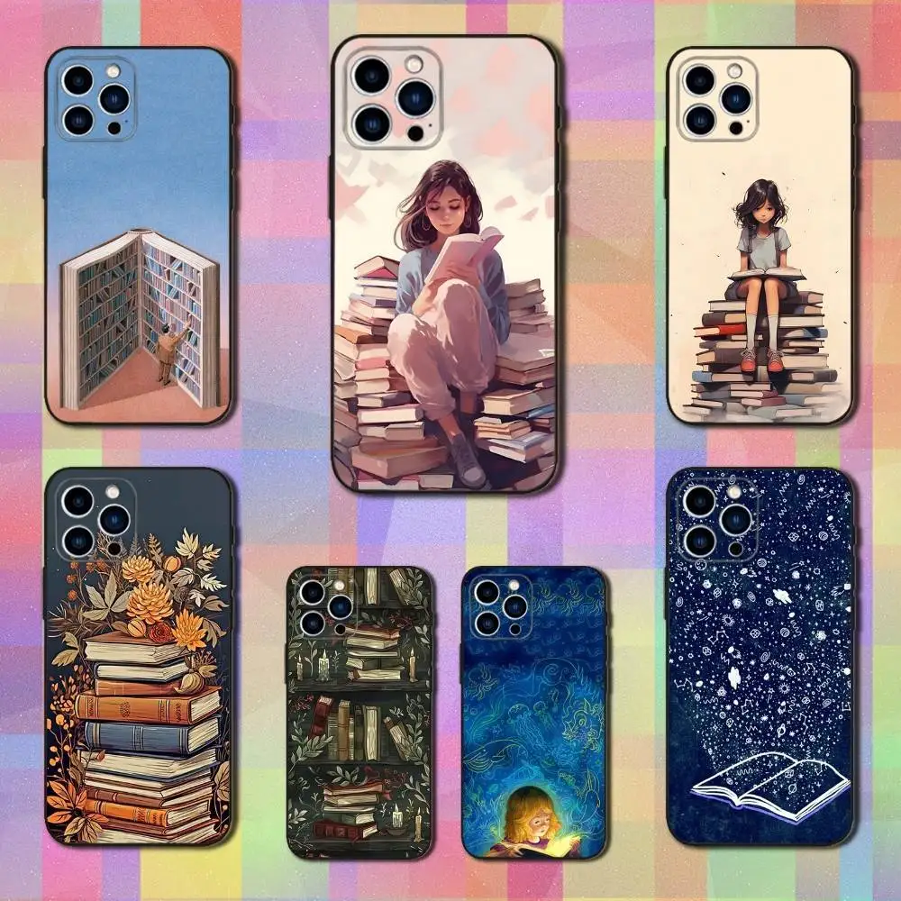 

Read Art illustration Books Phone Case For iPhone 16,15,14,13,12,11 Plus,Pro Max,XS,X,XR,SE,Mini,8,7,Soft Silicone Black Cover