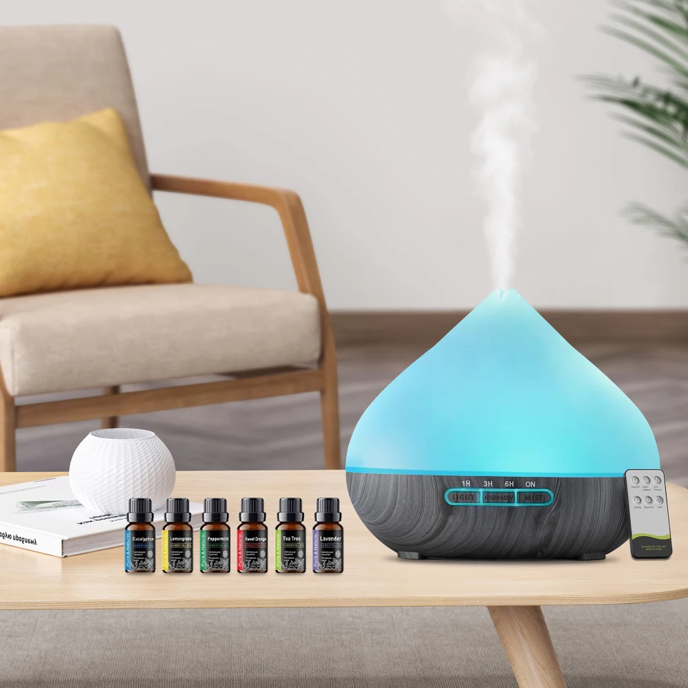 

Perfect for Bedroom Office 500ml Remote Control Aroma Diffuser Humidifier Mood Light with 6 Premium Essential Oils