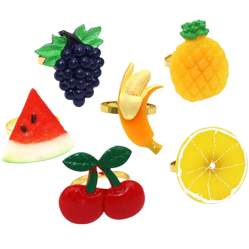 

6pcs Fruit Napkin Ring Plastic Dining Decoration Beach Party Lemon Watermelon Kitchen Bar Utensils Serviette Ring Decor