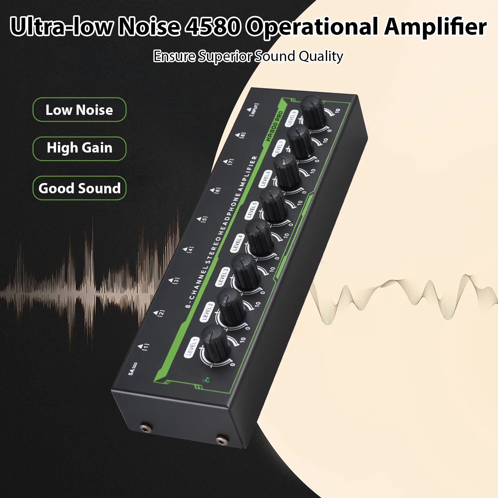 電源アダプター付きステレオヘッドフォンアンプ,オーディオアンプ,8チャンネル,12V DC,入力および出力インターフェイス6.35mm