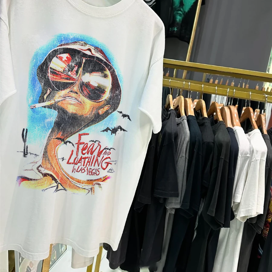 Fear And Loathing 1998 Promo Vintage Washed White T-Shirt Y2K Style Underground Print Loose Retro Summer