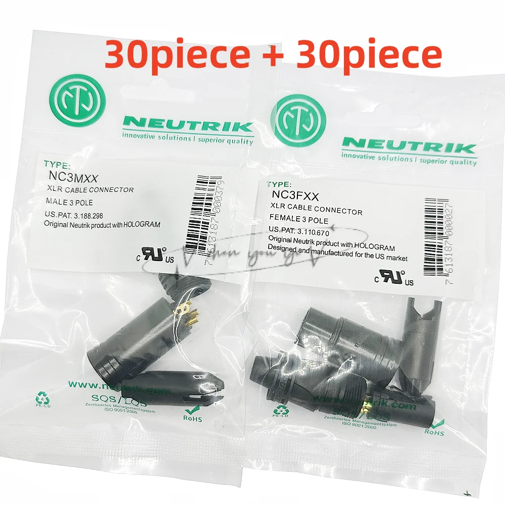 60PCS/lot FOR NEUTRIK connector 30PCS NC3MXX & 30PCS NC3FXX Male et femelle Un ensemble 3 Broches XLR Connecteur avec!