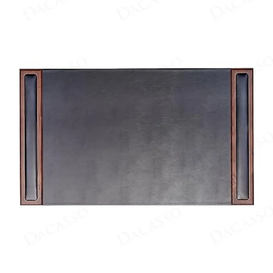 

Wood and Leather Desk Pad with Side Rails - Luxury Leather Desk Blotter for Writing - Padded Executive Desk Surface Protector -