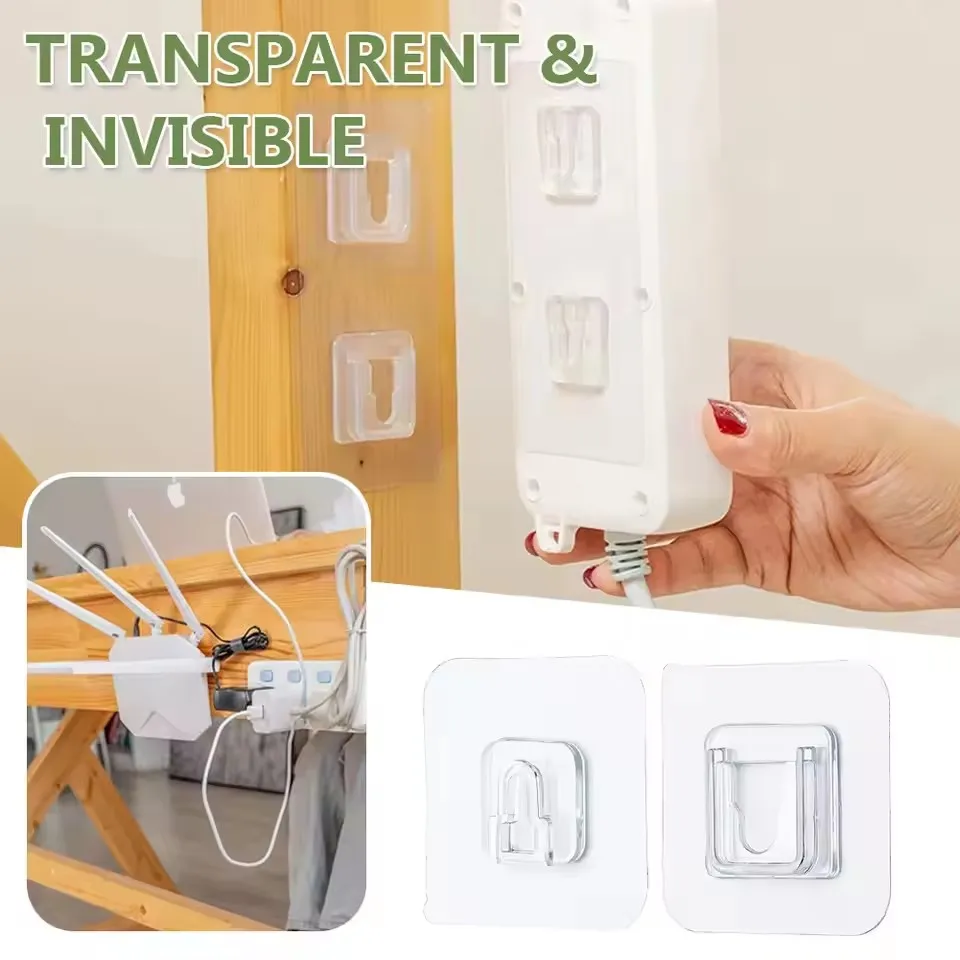 10PCS Cable Organizer Clips Double-Sided Adhesive Wall Hooks Hanger Strong Transparent Suction Cup Wall Holder For Kitchen