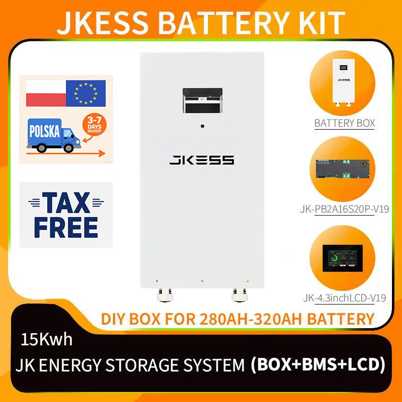 

Корпус для аккумулятора JKESS DIY с BMS JK PB2A16S20P и ЖК-дисплеем 4,3 дюйма для LiFePO4 аккумуляторов 48В 51.2В 280Ач-320Ач (без аккумулятора)
